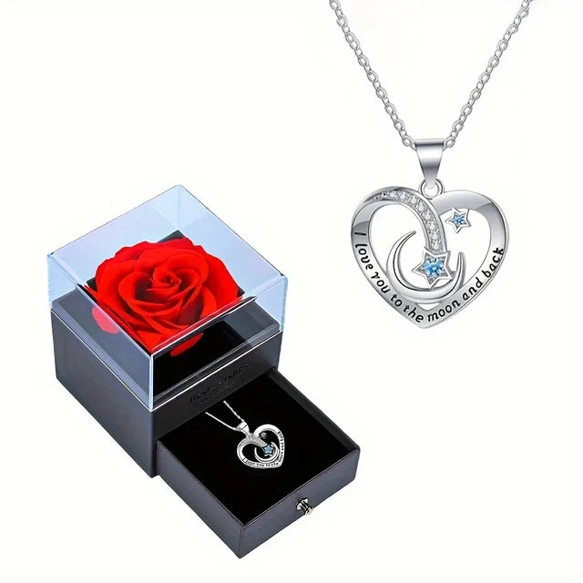 Luxury Zircon Necklace With Rose Gift Box Fashion Pendant Jewelry For Women Wife Mom Girlfriend Gifts 2023 New In Accessories