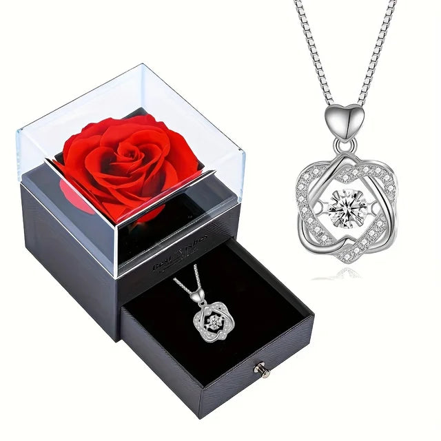 Luxury Zircon Necklace With Rose Gift Box Fashion Pendant Jewelry For Women Wife Mom Girlfriend Gifts 2023 New In Accessories