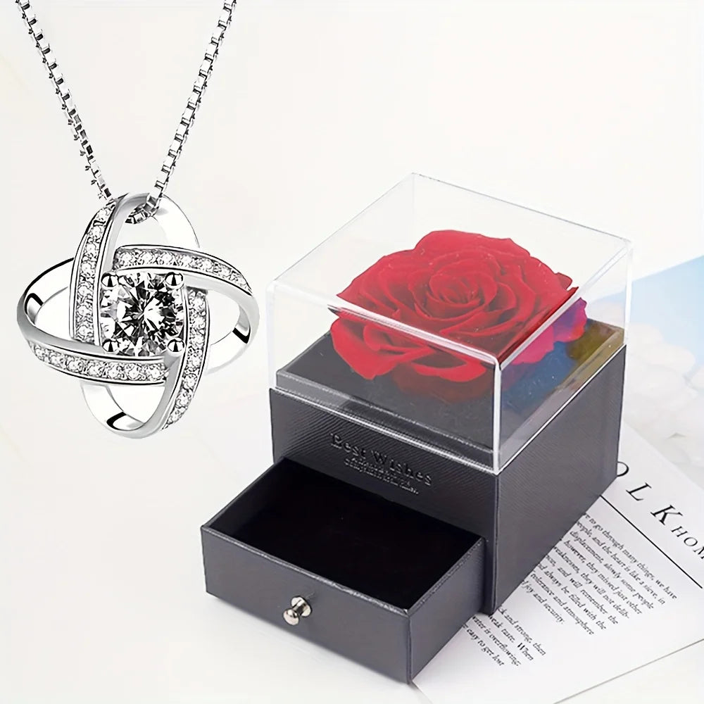 Luxury Zircon Necklace With Rose Gift Box Fashion Pendant Jewelry For Women Wife Mom Girlfriend Gifts 2023 New In Accessories