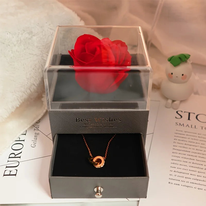 Luxury Zircon Necklace With Rose Gift Box Fashion Pendant Jewelry For Women Wife Mom Girlfriend Gifts 2023 New In Accessories